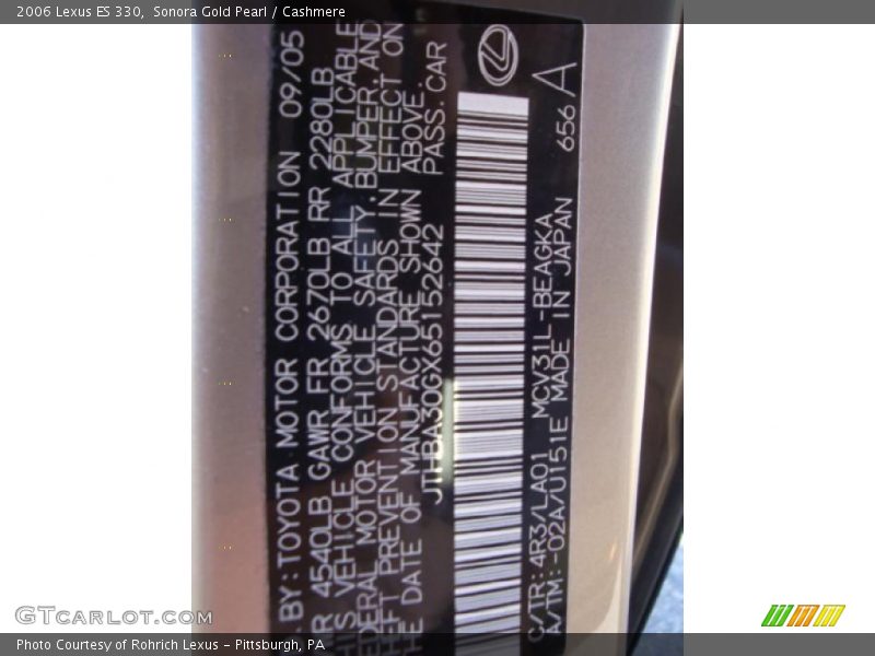 Sonora Gold Pearl / Cashmere 2006 Lexus ES 330