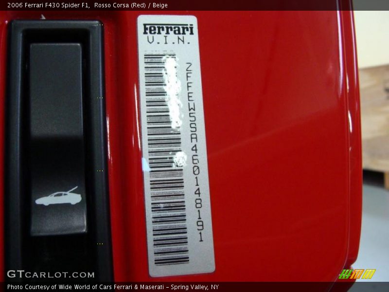Info Tag of 2006 F430 Spider F1