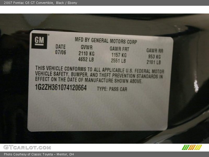 Black / Ebony 2007 Pontiac G6 GT Convertible