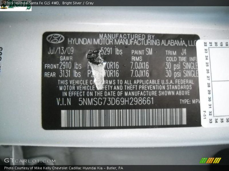 Bright Silver / Gray 2009 Hyundai Santa Fe GLS 4WD