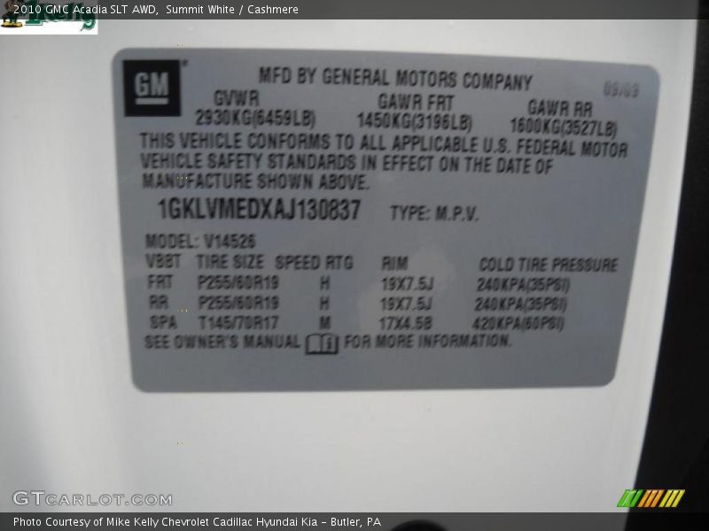 Summit White / Cashmere 2010 GMC Acadia SLT AWD