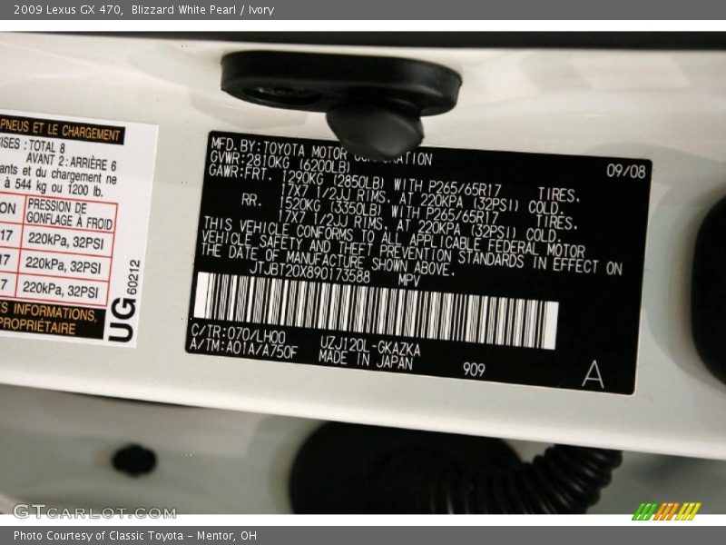 Blizzard White Pearl / Ivory 2009 Lexus GX 470