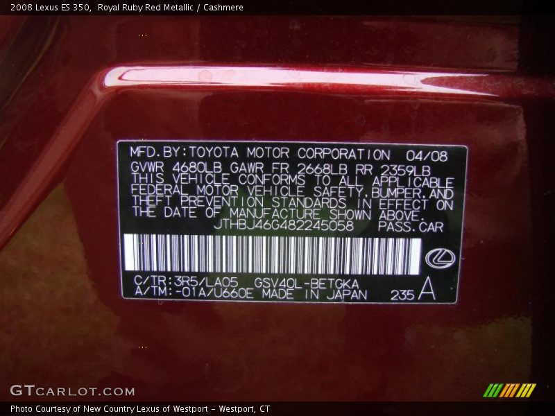 Royal Ruby Red Metallic / Cashmere 2008 Lexus ES 350