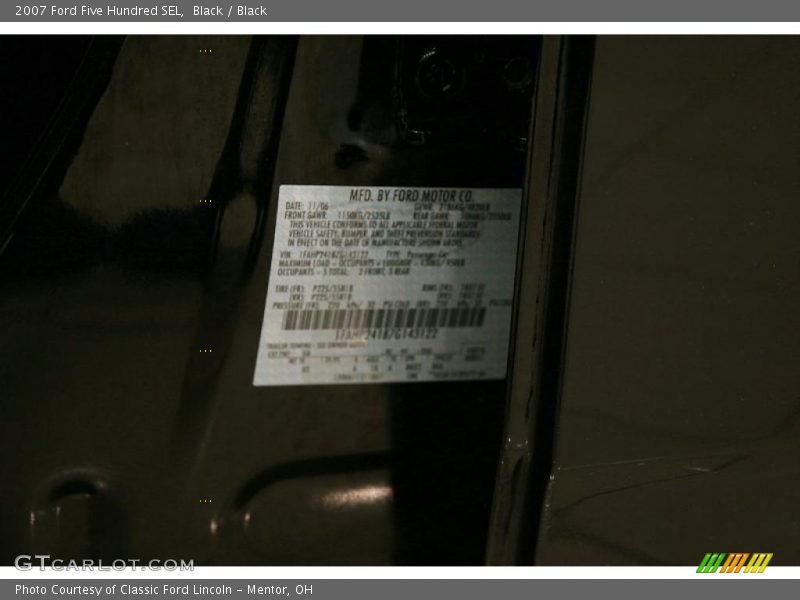 Black / Black 2007 Ford Five Hundred SEL
