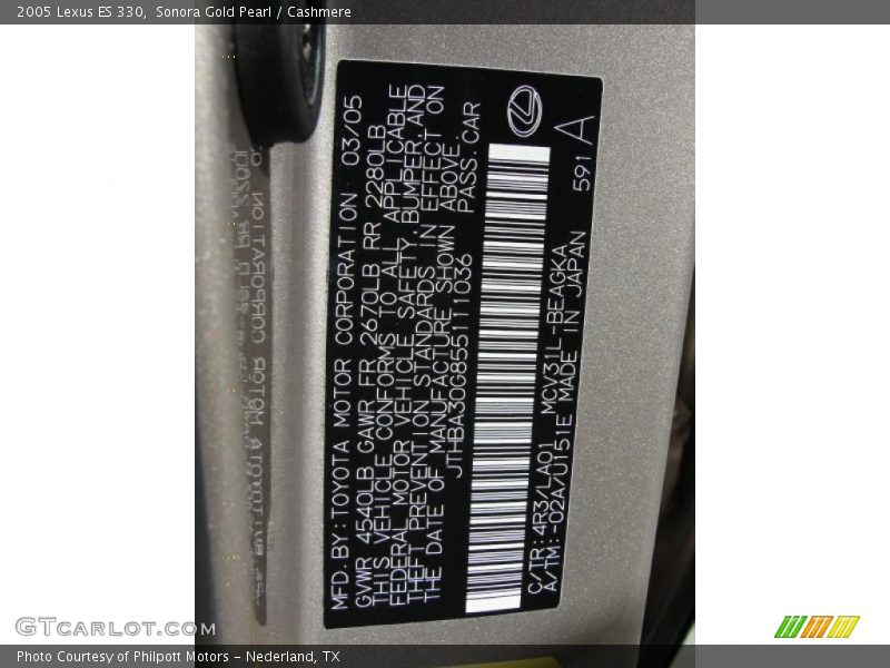 Sonora Gold Pearl / Cashmere 2005 Lexus ES 330