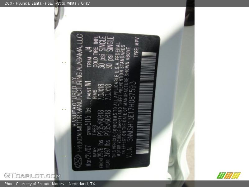 Arctic White / Gray 2007 Hyundai Santa Fe SE