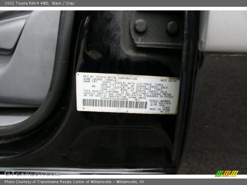 Black / Gray 2002 Toyota RAV4 4WD