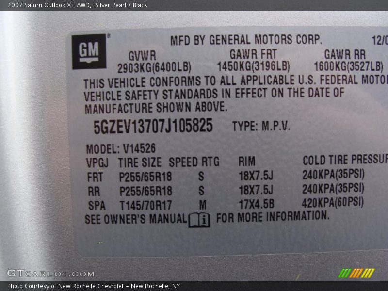 Silver Pearl / Black 2007 Saturn Outlook XE AWD