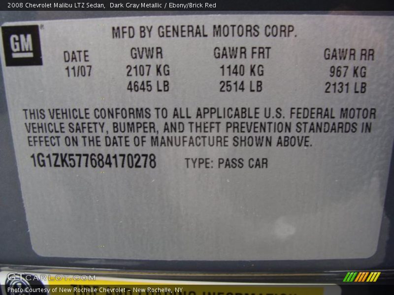 Dark Gray Metallic / Ebony/Brick Red 2008 Chevrolet Malibu LTZ Sedan
