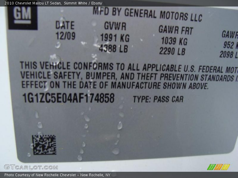 Summit White / Ebony 2010 Chevrolet Malibu LT Sedan