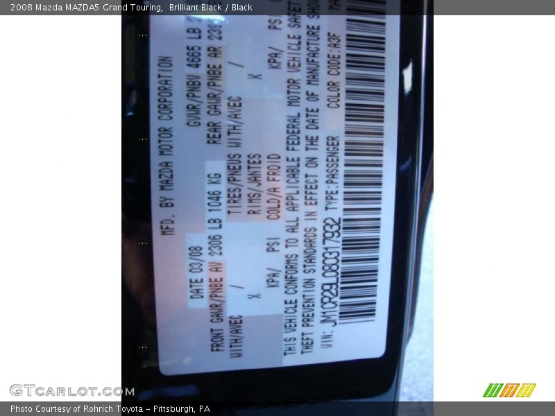Brilliant Black / Black 2008 Mazda MAZDA5 Grand Touring