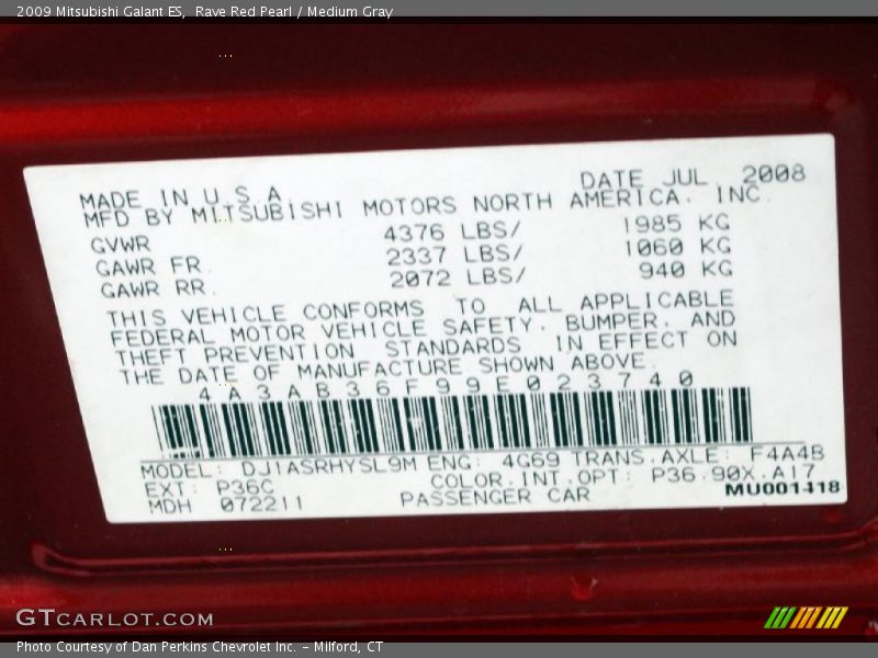 Rave Red Pearl / Medium Gray 2009 Mitsubishi Galant ES