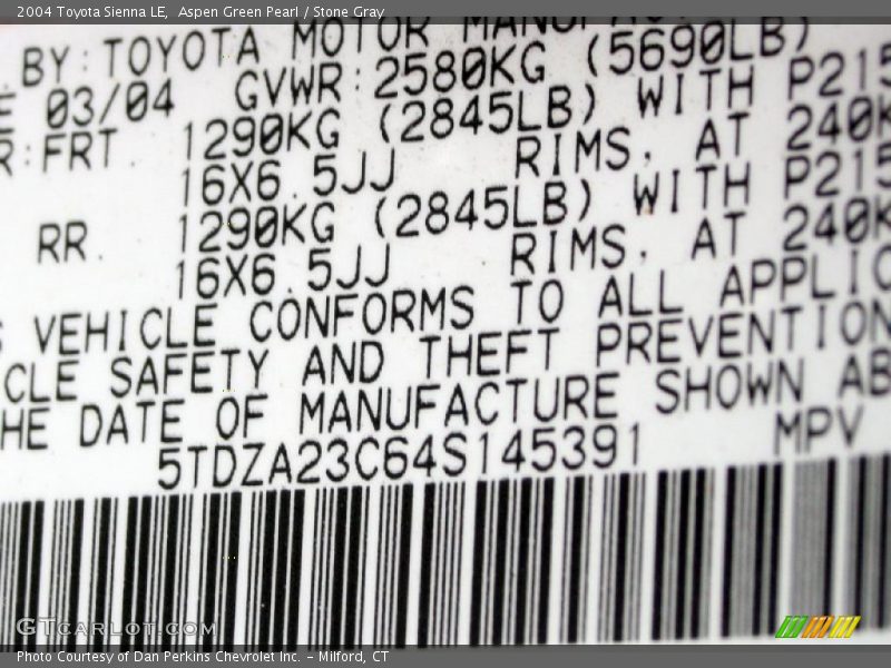 Aspen Green Pearl / Stone Gray 2004 Toyota Sienna LE