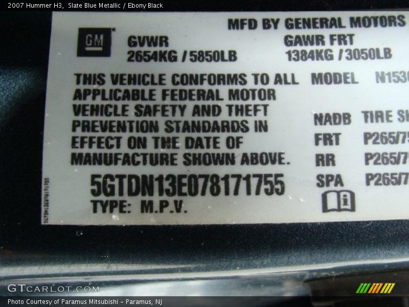 Slate Blue Metallic / Ebony Black 2007 Hummer H3