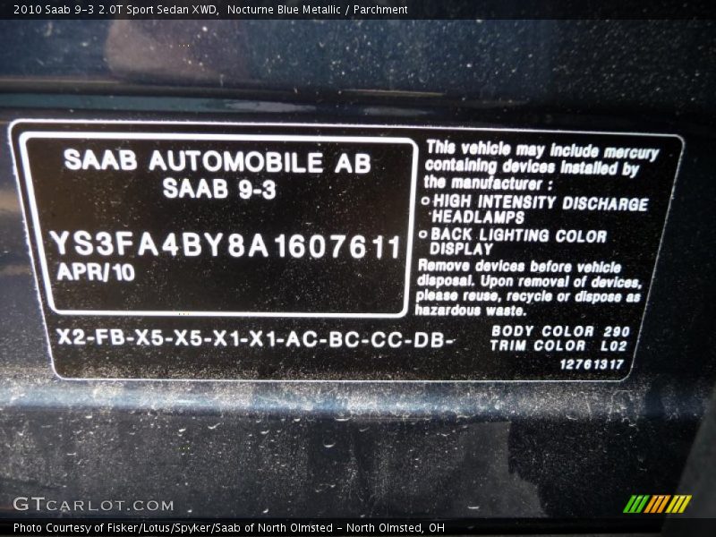 Nocturne Blue Metallic / Parchment 2010 Saab 9-3 2.0T Sport Sedan XWD