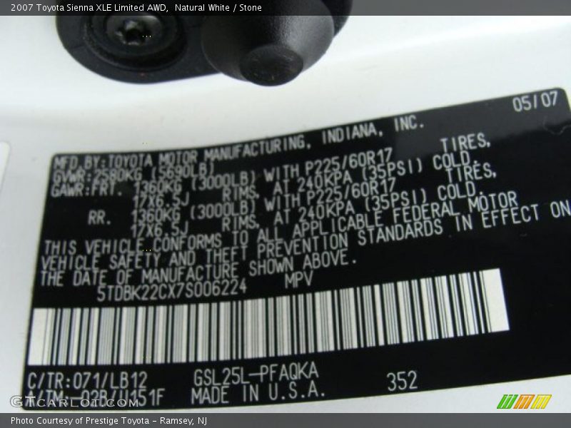 Natural White / Stone 2007 Toyota Sienna XLE Limited AWD