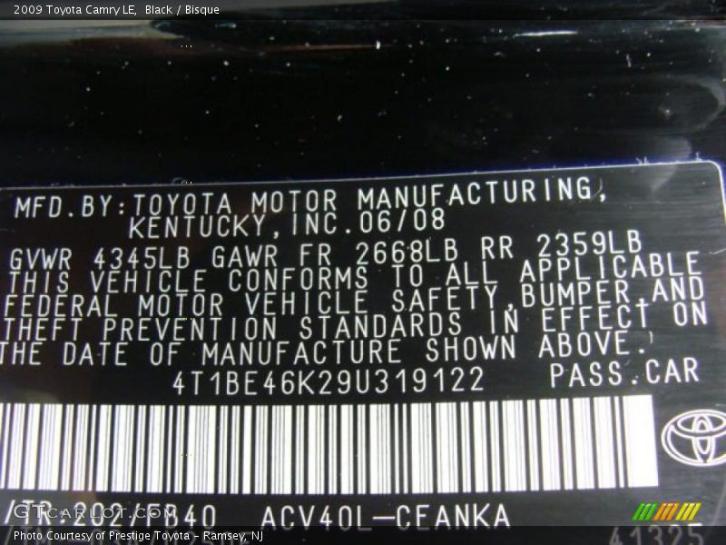 Black / Bisque 2009 Toyota Camry LE