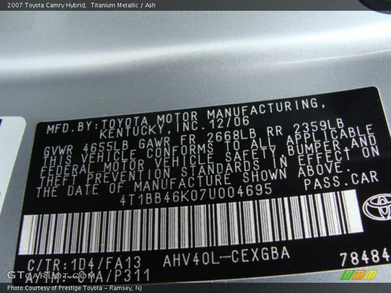 Titanium Metallic / Ash 2007 Toyota Camry Hybrid