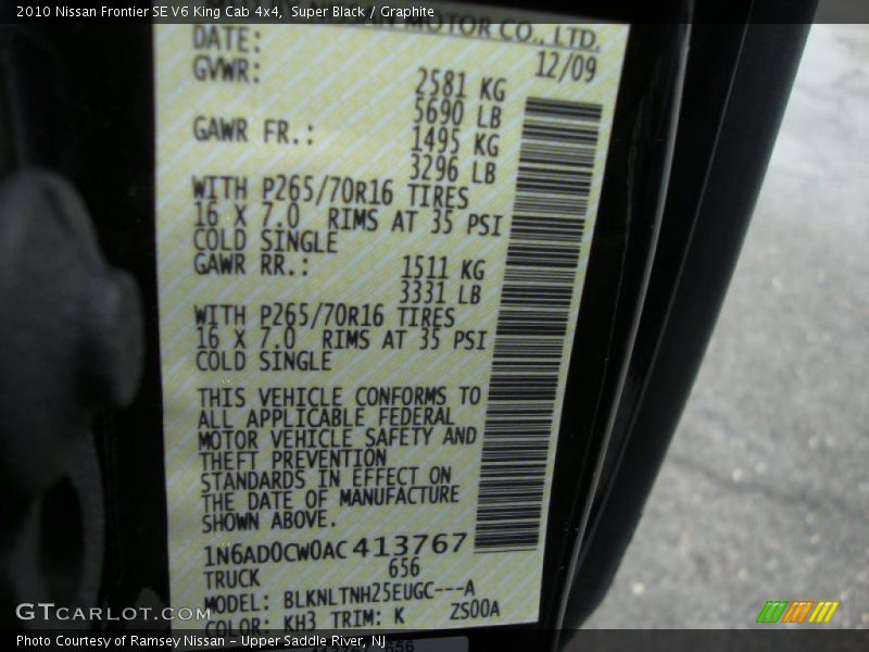 Super Black / Graphite 2010 Nissan Frontier SE V6 King Cab 4x4
