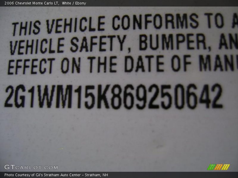 White / Ebony 2006 Chevrolet Monte Carlo LT