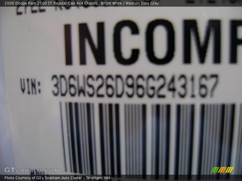 Bright White / Medium Slate Gray 2006 Dodge Ram 2500 ST Regular Cab 4x4 Chassis