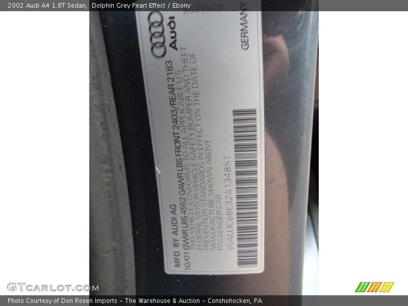 Dolphin Grey Pearl Effect / Ebony 2002 Audi A4 1.8T Sedan