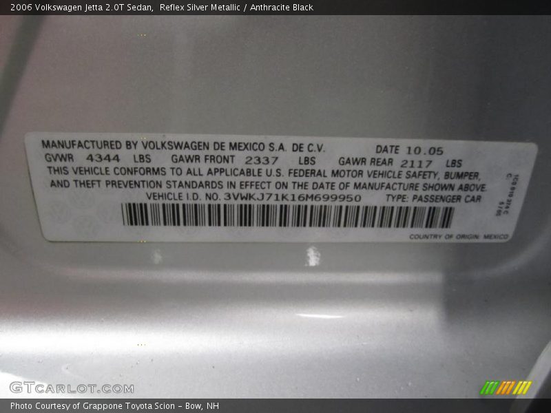 Reflex Silver Metallic / Anthracite Black 2006 Volkswagen Jetta 2.0T Sedan
