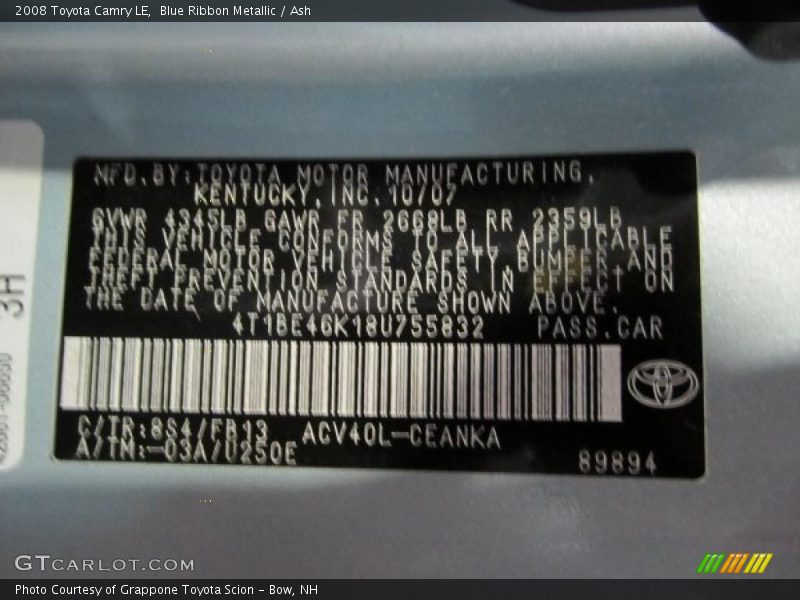 Blue Ribbon Metallic / Ash 2008 Toyota Camry LE