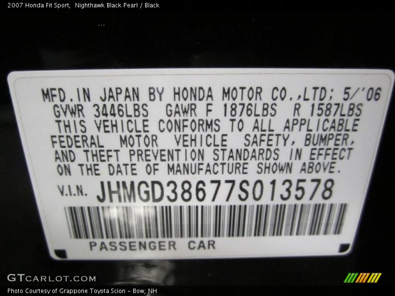 Nighthawk Black Pearl / Black 2007 Honda Fit Sport