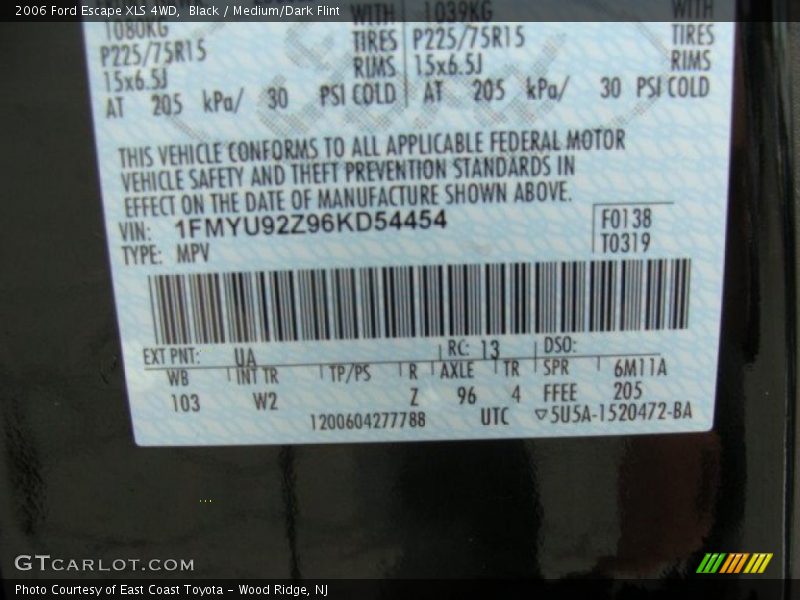2006 Escape XLS 4WD Black Color Code UA
