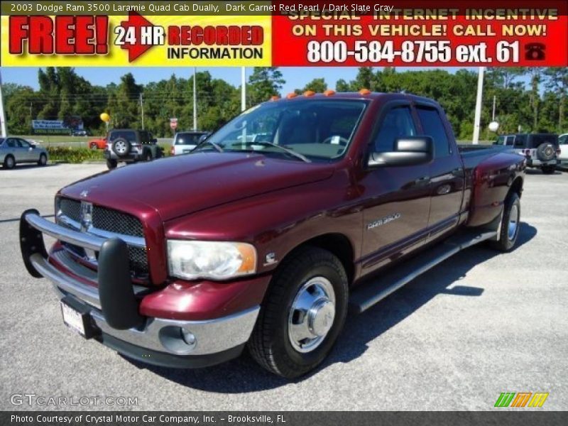 Dark Garnet Red Pearl / Dark Slate Gray 2003 Dodge Ram 3500 Laramie Quad Cab Dually