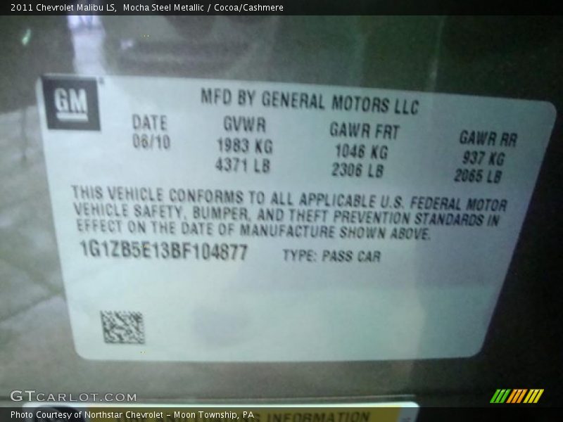 Mocha Steel Metallic / Cocoa/Cashmere 2011 Chevrolet Malibu LS