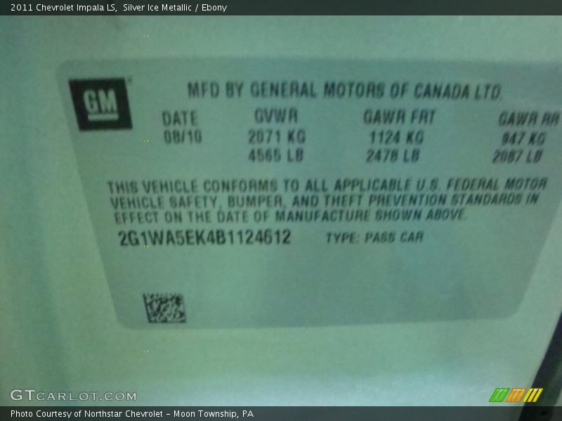 Silver Ice Metallic / Ebony 2011 Chevrolet Impala LS