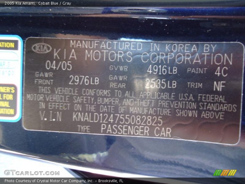 Cobalt Blue / Gray 2005 Kia Amanti