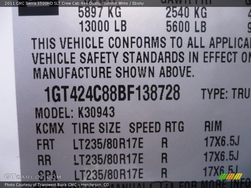 Summit White / Ebony 2011 GMC Sierra 3500HD SLT Crew Cab 4x4 Dually