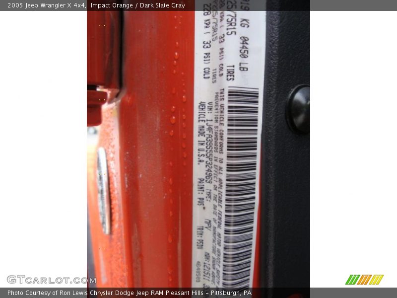 Impact Orange / Dark Slate Gray 2005 Jeep Wrangler X 4x4