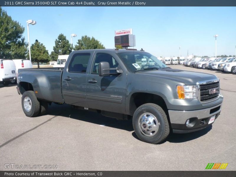 Gray Green Metallic / Ebony 2011 GMC Sierra 3500HD SLT Crew Cab 4x4 Dually