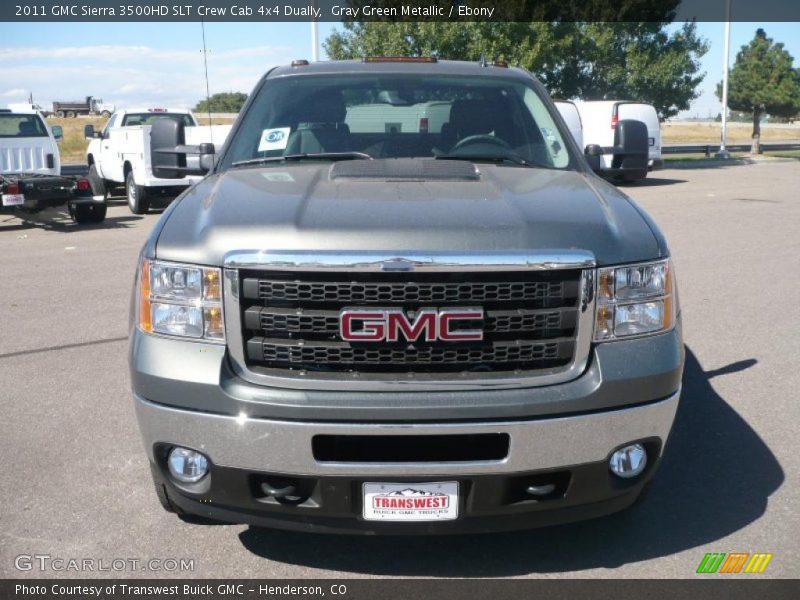 Gray Green Metallic / Ebony 2011 GMC Sierra 3500HD SLT Crew Cab 4x4 Dually