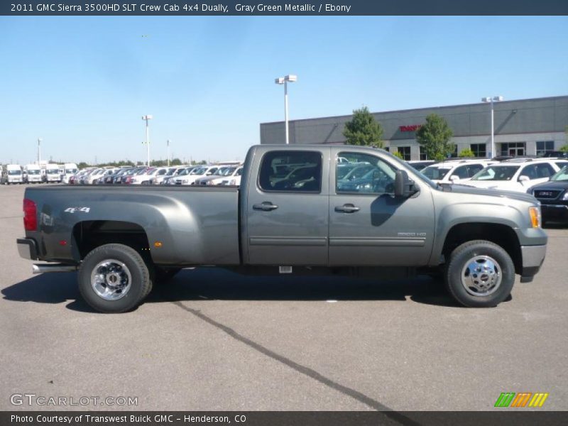 Gray Green Metallic / Ebony 2011 GMC Sierra 3500HD SLT Crew Cab 4x4 Dually