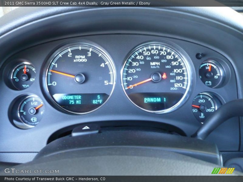 Gray Green Metallic / Ebony 2011 GMC Sierra 3500HD SLT Crew Cab 4x4 Dually