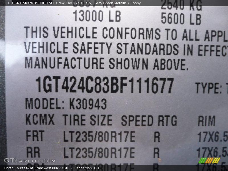 Gray Green Metallic / Ebony 2011 GMC Sierra 3500HD SLT Crew Cab 4x4 Dually