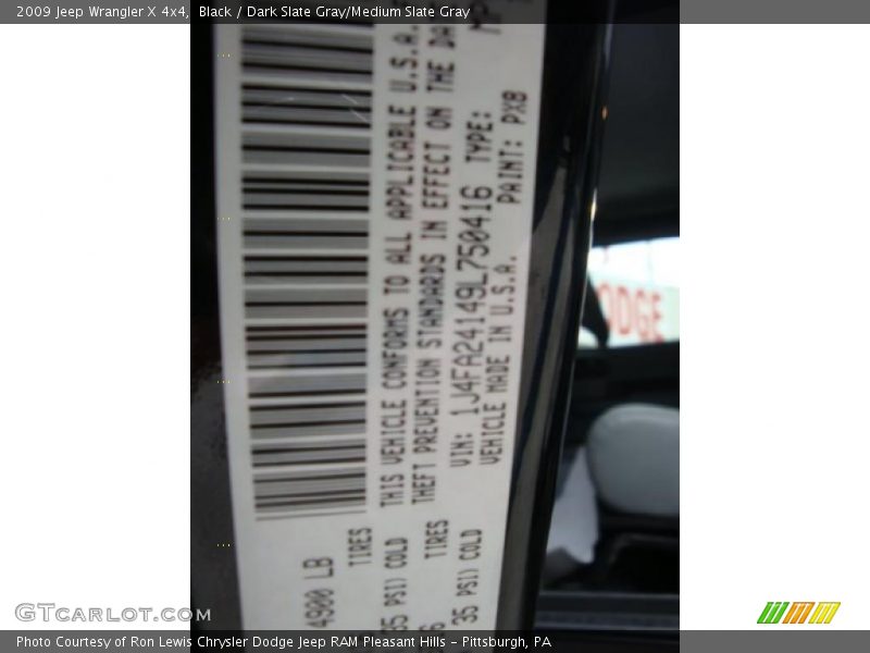 Black / Dark Slate Gray/Medium Slate Gray 2009 Jeep Wrangler X 4x4