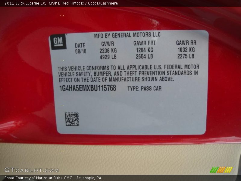 Crystal Red Tintcoat / Cocoa/Cashmere 2011 Buick Lucerne CX