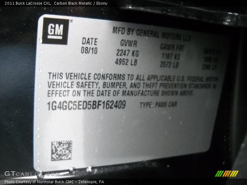 Carbon Black Metallic / Ebony 2011 Buick LaCrosse CXL