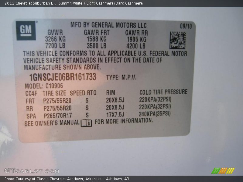 Info Tag of 2011 Suburban LT