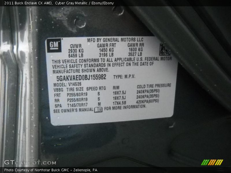 Cyber Gray Metallic / Ebony/Ebony 2011 Buick Enclave CX AWD