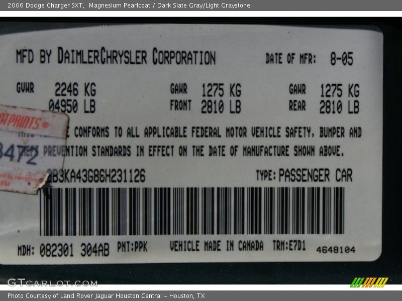 Magnesium Pearlcoat / Dark Slate Gray/Light Graystone 2006 Dodge Charger SXT
