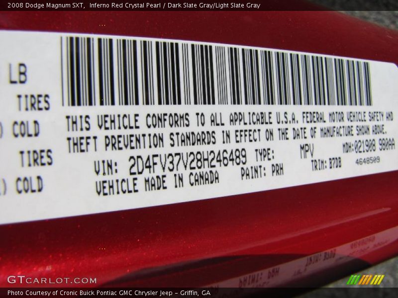 2008 Magnum SXT Inferno Red Crystal Pearl Color Code PRH