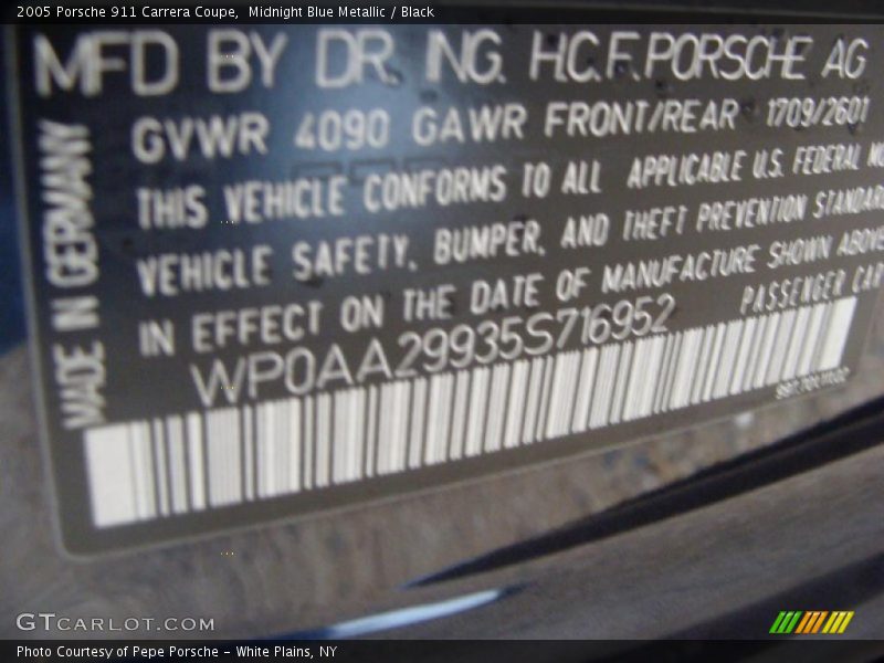Midnight Blue Metallic / Black 2005 Porsche 911 Carrera Coupe
