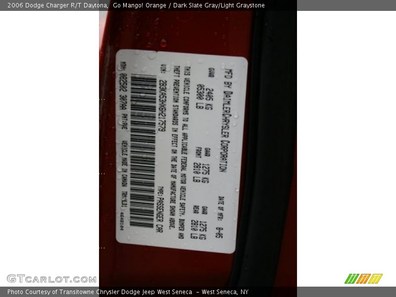 Go Mango! Orange / Dark Slate Gray/Light Graystone 2006 Dodge Charger R/T Daytona